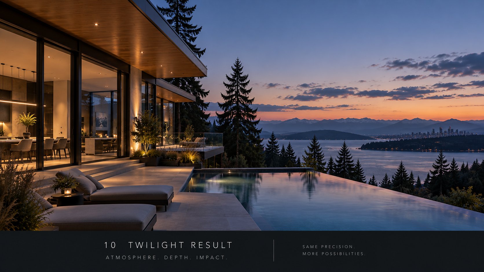 A finished twilight real estate photograph