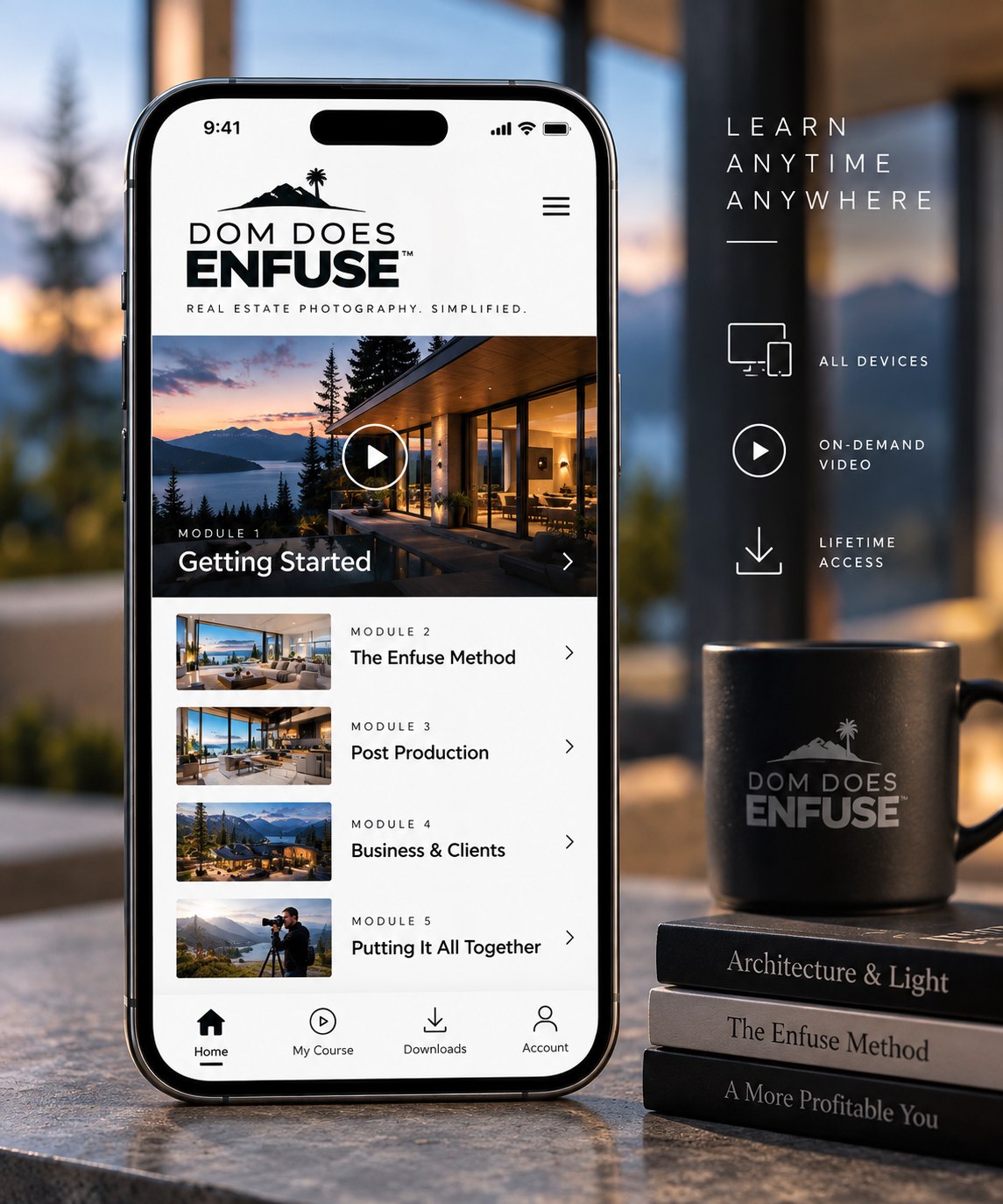 Dom Does Enfuse course shown on a phone